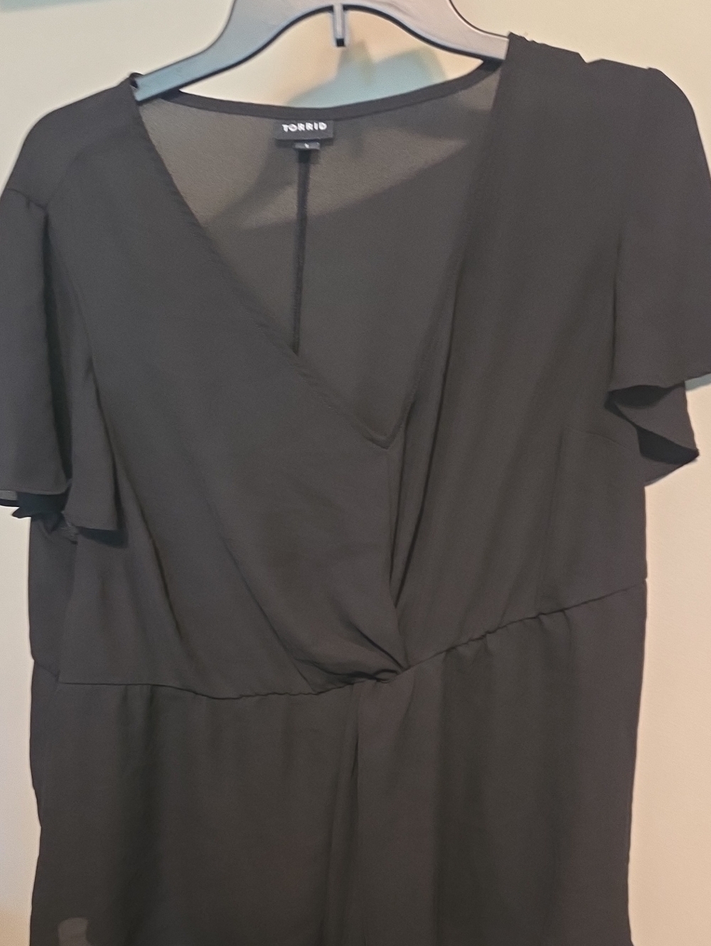 torrid Black V-Neck Wrap Midi Dress with Flutter Sleeves